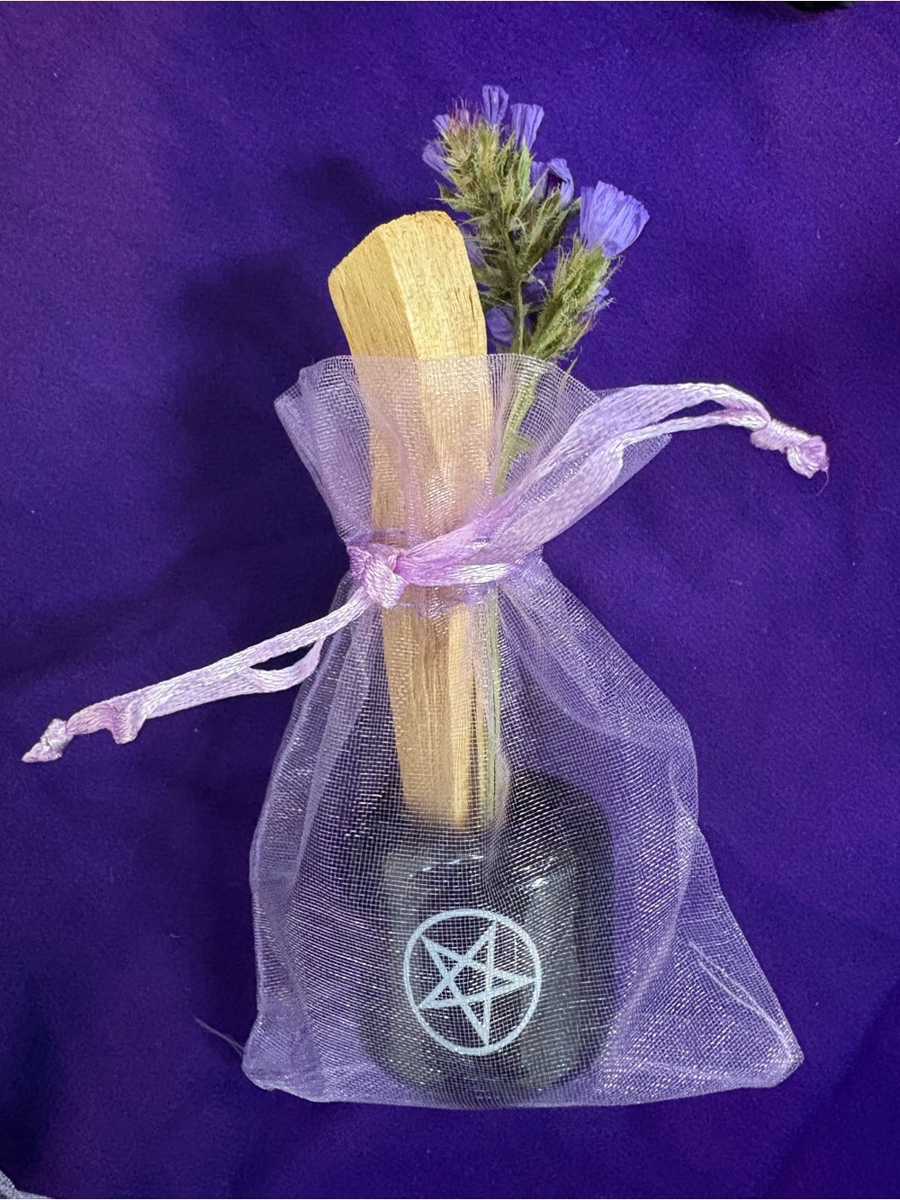 Obsidian Black Ceramic Pentagram Palo Santo Holder Incense Purple Altar Gift